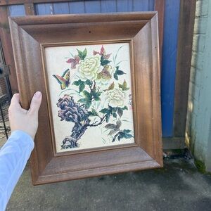 VINTAGE FRAMED ASIAN-INSPIRED BUTTERFLY & FLORAL PRINT ARTWORK